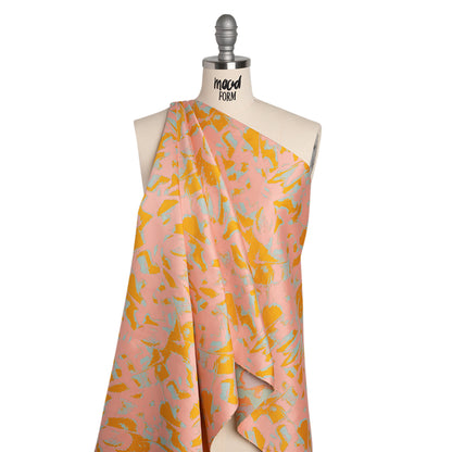 Luxury Polyester Brocade - Sparkling Peach, Golden Yellow and Sky Blue Abstract Markmaking