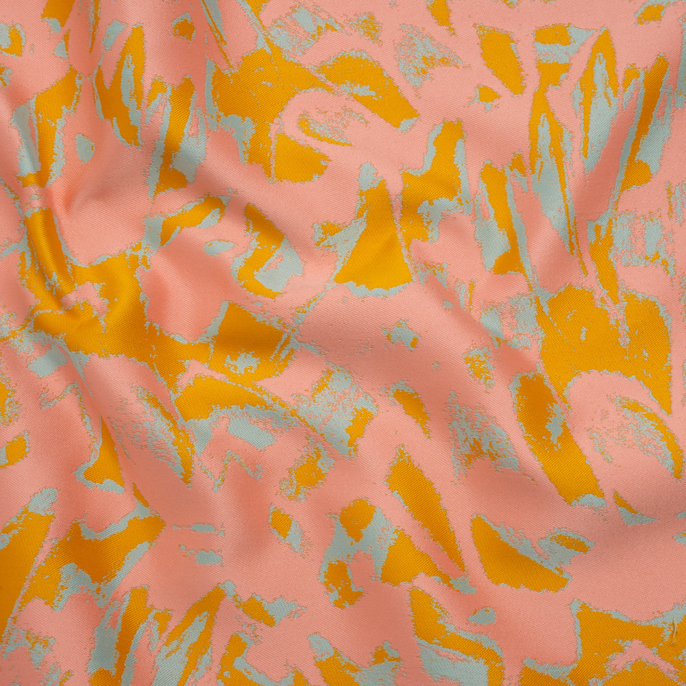 Luxury Polyester Brocade - Sparkling Peach, Golden Yellow and Sky Blue Abstract Markmaking