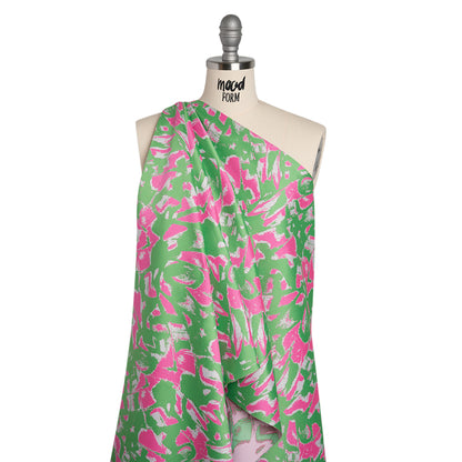 Luxury Polyester Brocade - Sparkling Hot Pink and Kelly Green Abstract Markmaking