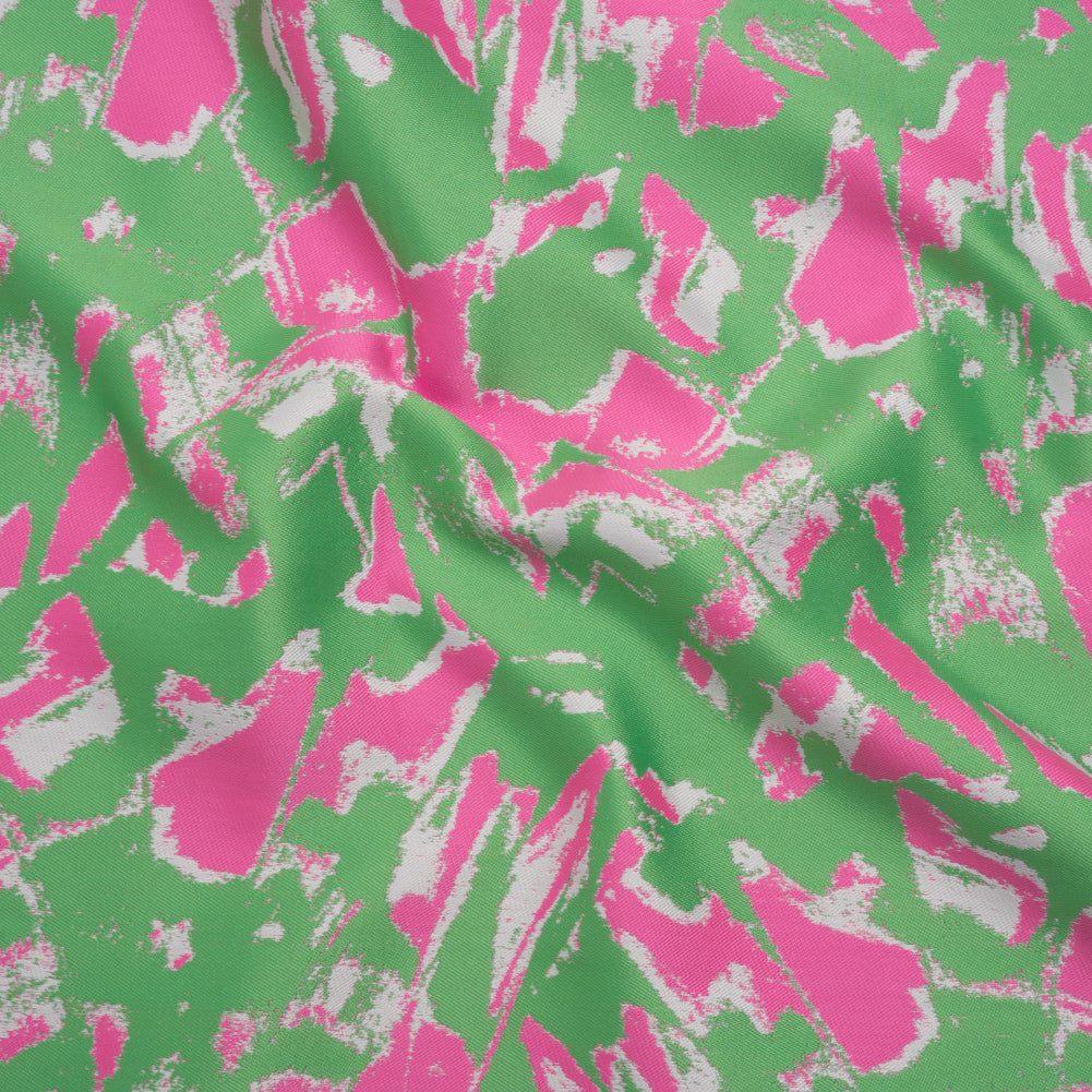 Luxury Polyester Brocade - Sparkling Hot Pink and Kelly Green Abstract Markmaking