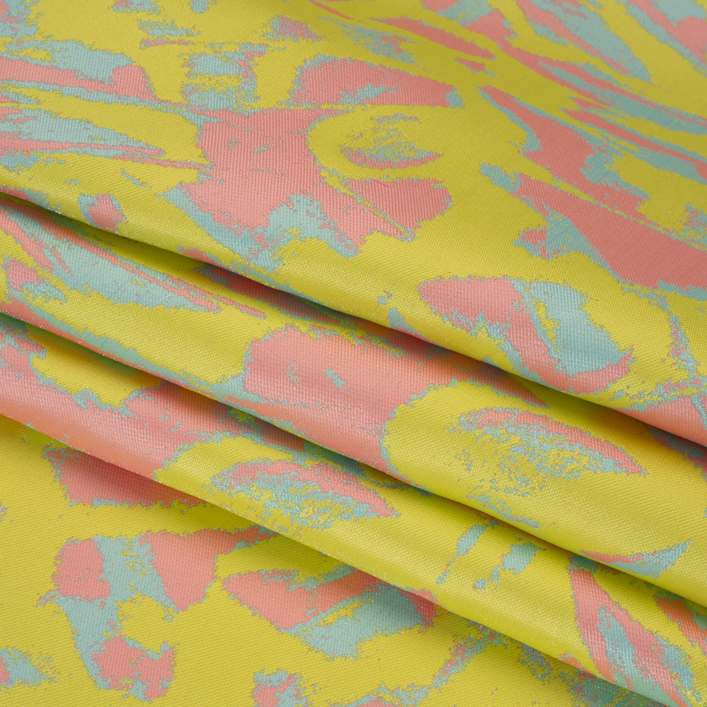 Luxury Polyester Brocade - Sparkling Lemon Yellow, Peach and Aqua Abstract Markmaking