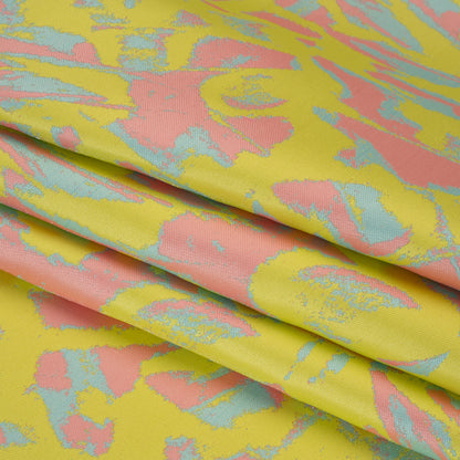 Luxury Polyester Brocade - Sparkling Lemon Yellow, Peach and Aqua Abstract Markmaking