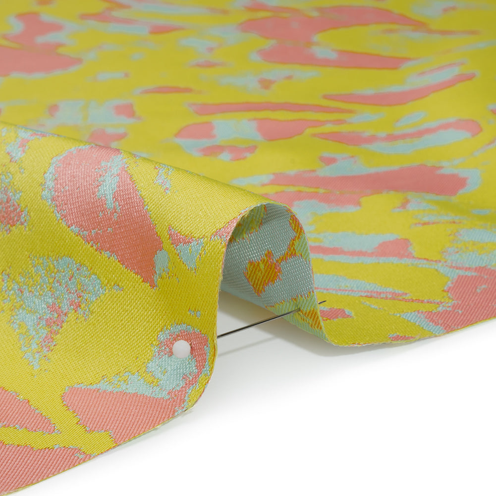 Luxury Polyester Brocade - Sparkling Lemon Yellow, Peach and Aqua Abstract Markmaking