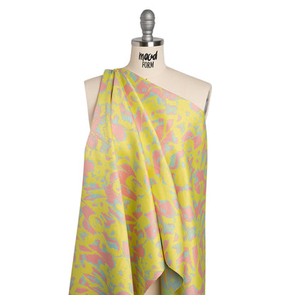 Luxury Polyester Brocade - Sparkling Lemon Yellow, Peach and Aqua Abstract Markmaking