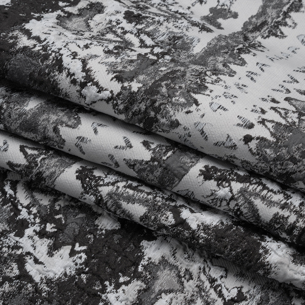 Metallic Luxury Brocade - Black, White and Gray Rorschach Stripes