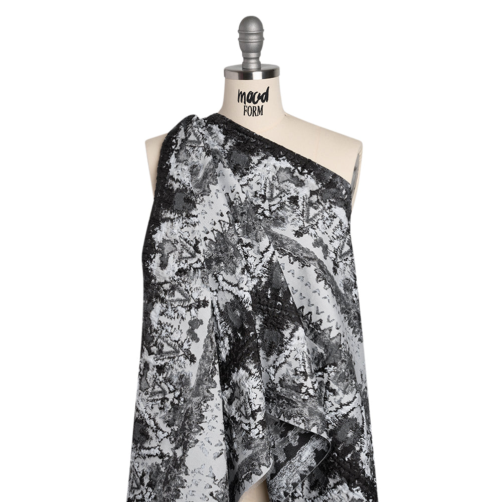 Metallic Luxury Brocade - Black, White and Gray Rorschach Stripes