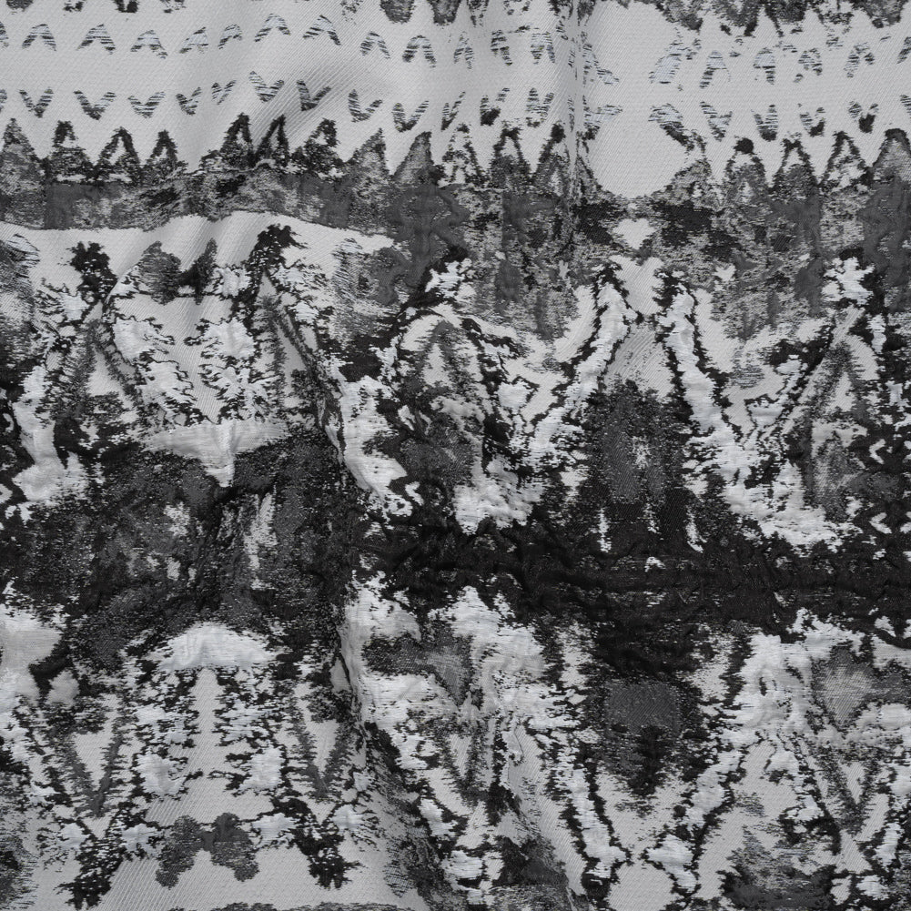 Metallic Luxury Brocade - Black, White and Gray Rorschach Stripes