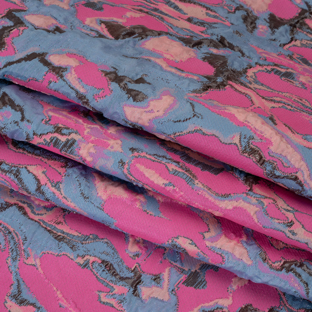 Metallic Luxury Brocade - Pink, Periwinkle and Peach Melting Abstract - Folded