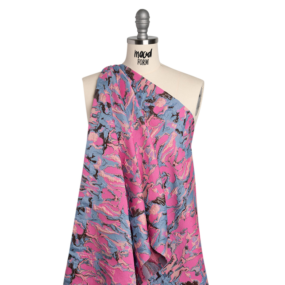 Metallic Luxury Brocade - Pink, Periwinkle and Peach Melting Abstract - Drape