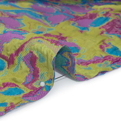 Metallic Luxury Brocade - Acid Yellow, Purple and Fuchsia Melting Abstract