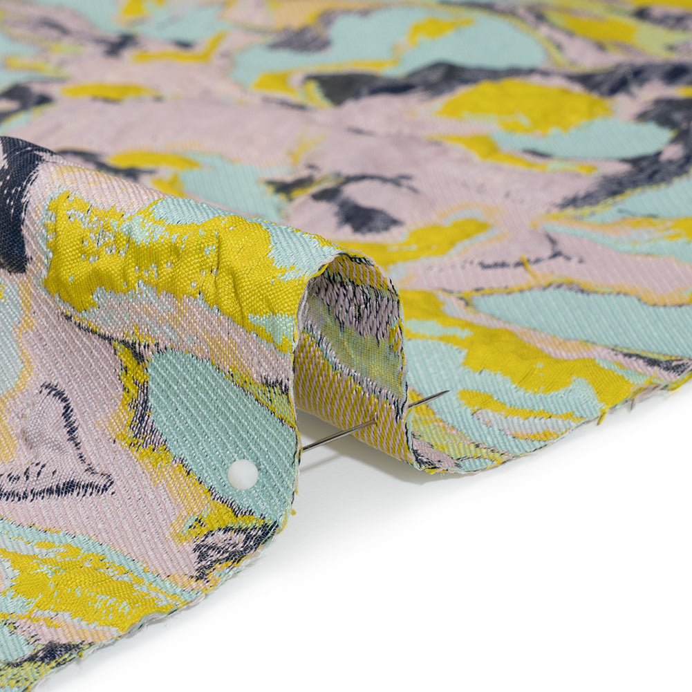 Metallic Luxury Brocade - Aqua, Pale Pink and Yellow Melting Abstract - Detail
