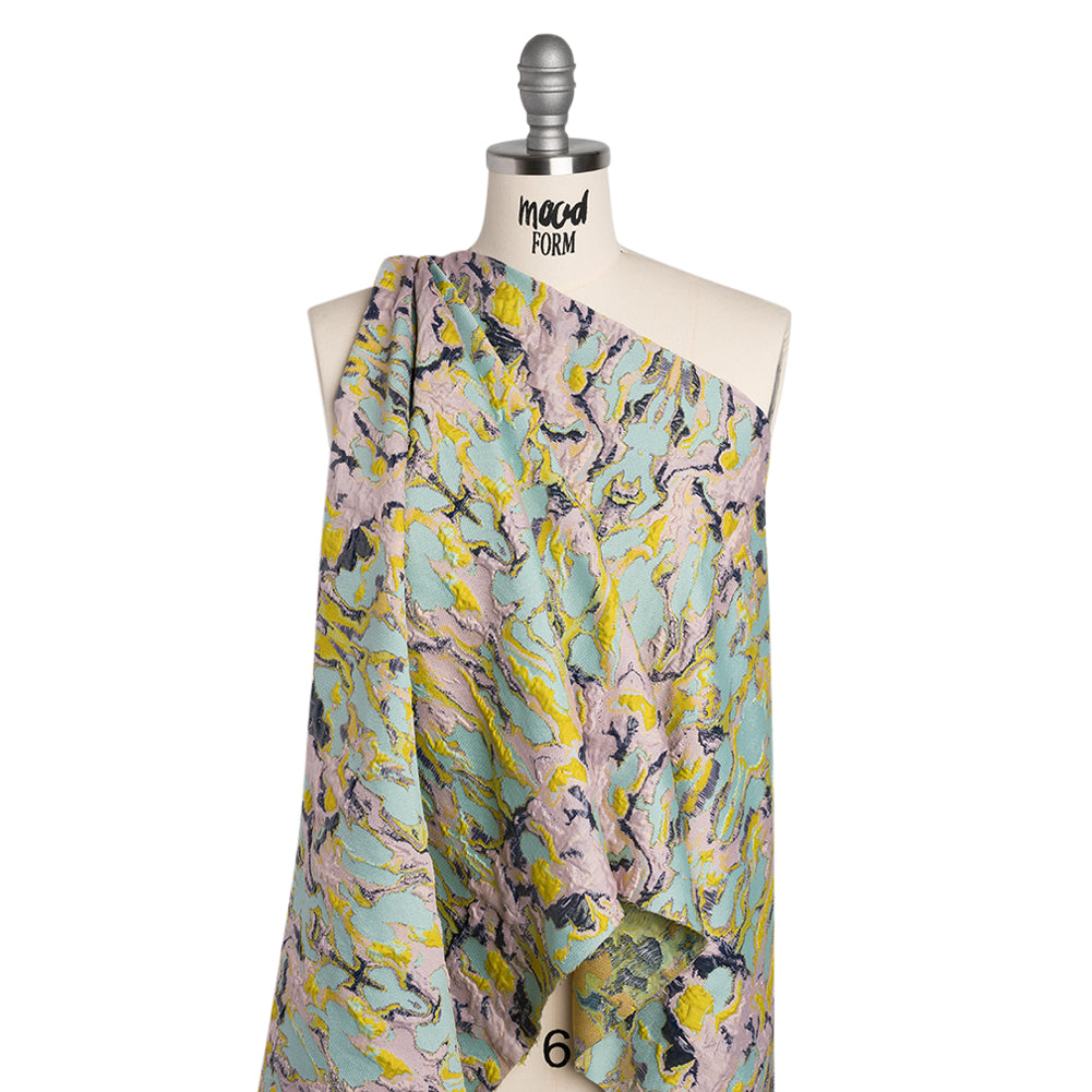 Metallic Luxury Brocade - Aqua, Pale Pink and Yellow Melting Abstract - Drape
