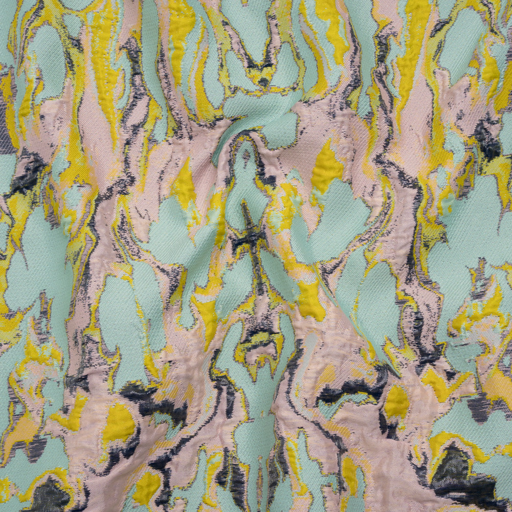Metallic Luxury Brocade - Aqua, Pale Pink and Yellow Melting Abstract