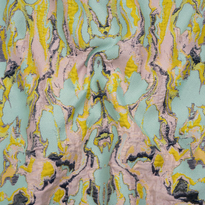 Metallic Luxury Brocade - Aqua, Pale Pink and Yellow Melting Abstract