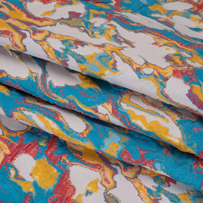Metallic Luxury Brocade - Blue, Red and Golden Yellow Melting Abstract