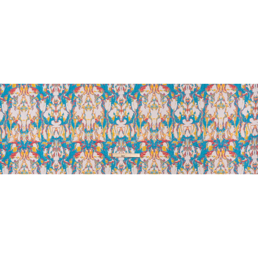 Metallic Luxury Brocade - Blue, Red and Golden Yellow Melting Abstract