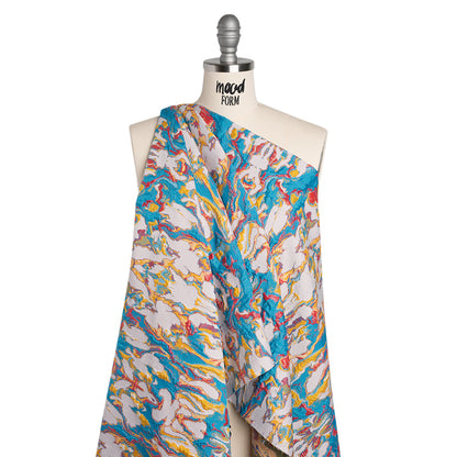Metallic Luxury Brocade - Blue, Red and Golden Yellow Melting Abstract