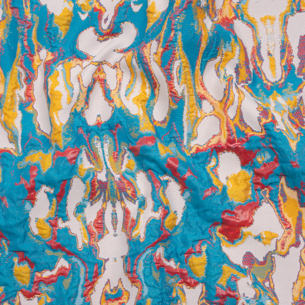 Metallic Luxury Brocade - Blue, Red and Golden Yellow Melting Abstract