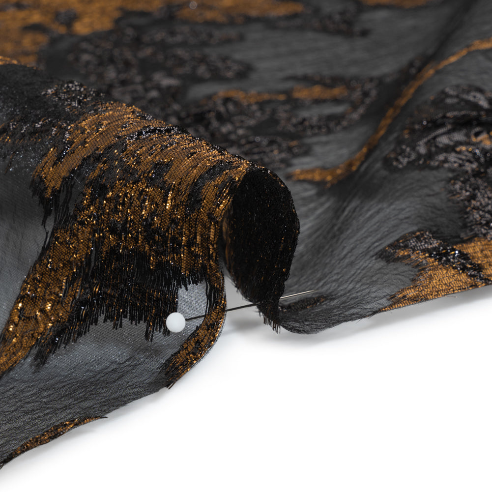 Metallic Luxury Burnout Brocade - Copper and Black Floral Border