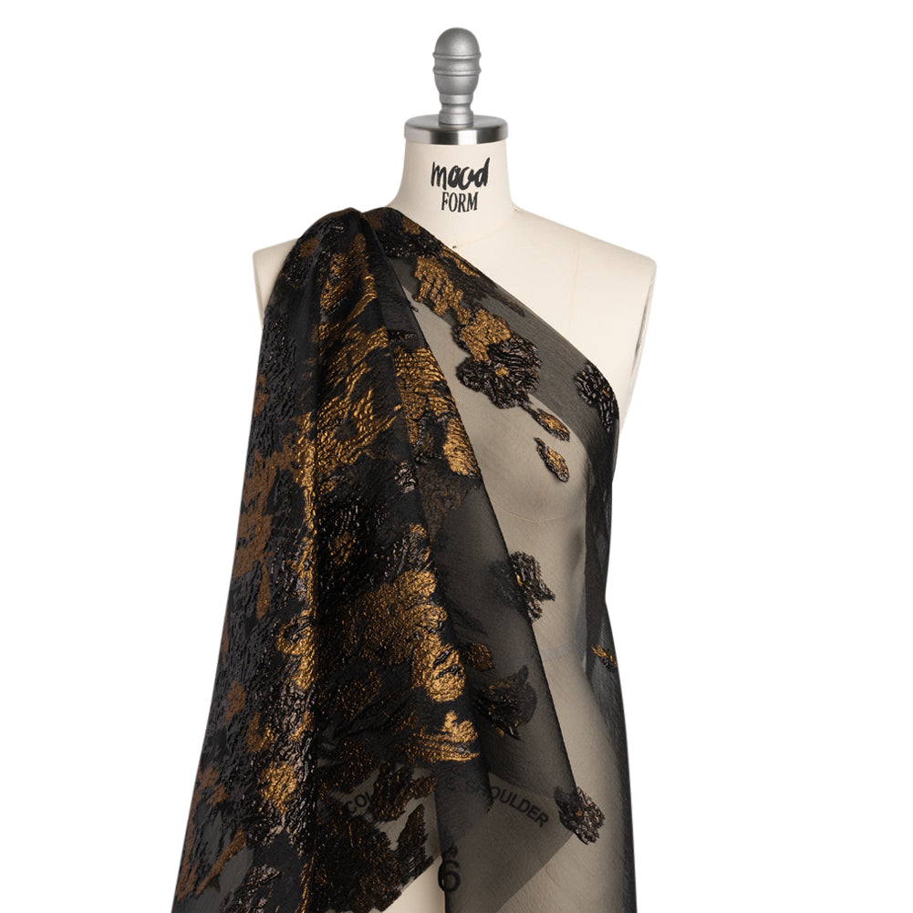 Metallic Luxury Burnout Brocade - Copper and Black Floral Border