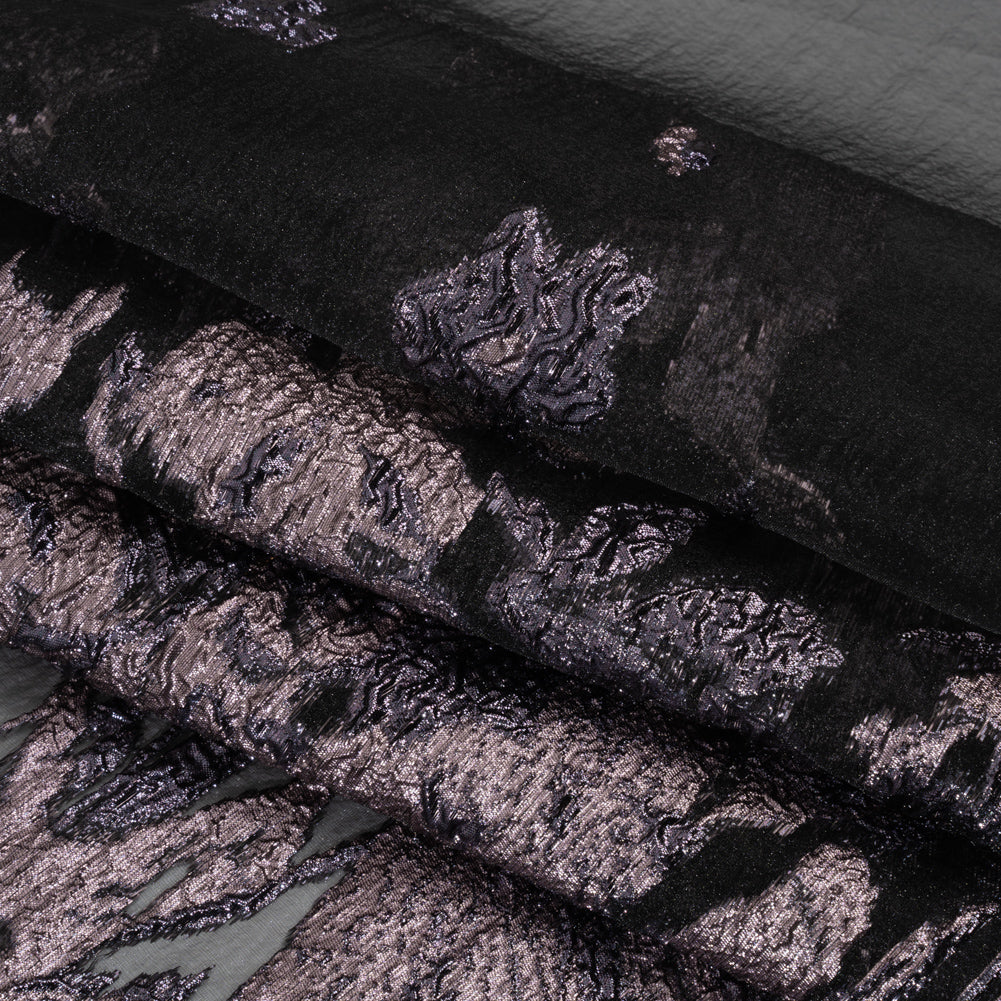 Metallic Luxury Burnout Brocade - Purple, Lilac and Black Floral Border