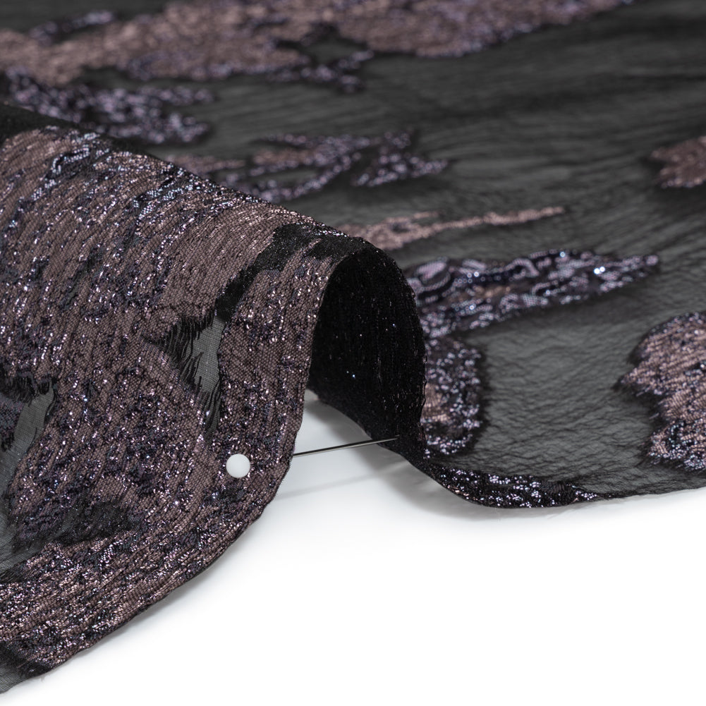Metallic Luxury Burnout Brocade - Purple, Lilac and Black Floral Border