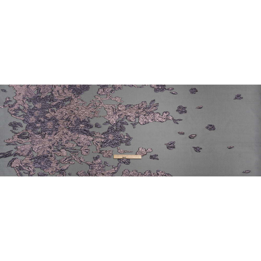 Metallic Luxury Burnout Brocade - Purple, Lilac and Black Floral Border