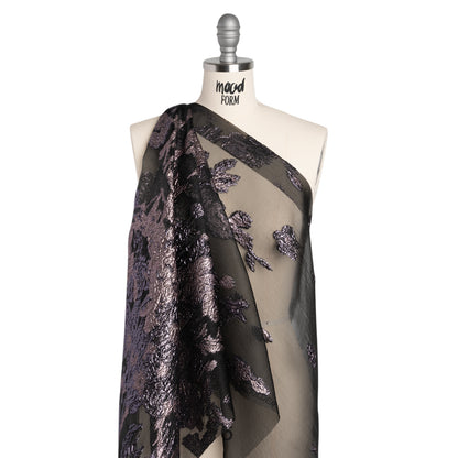 Metallic Luxury Burnout Brocade - Purple, Lilac and Black Floral Border