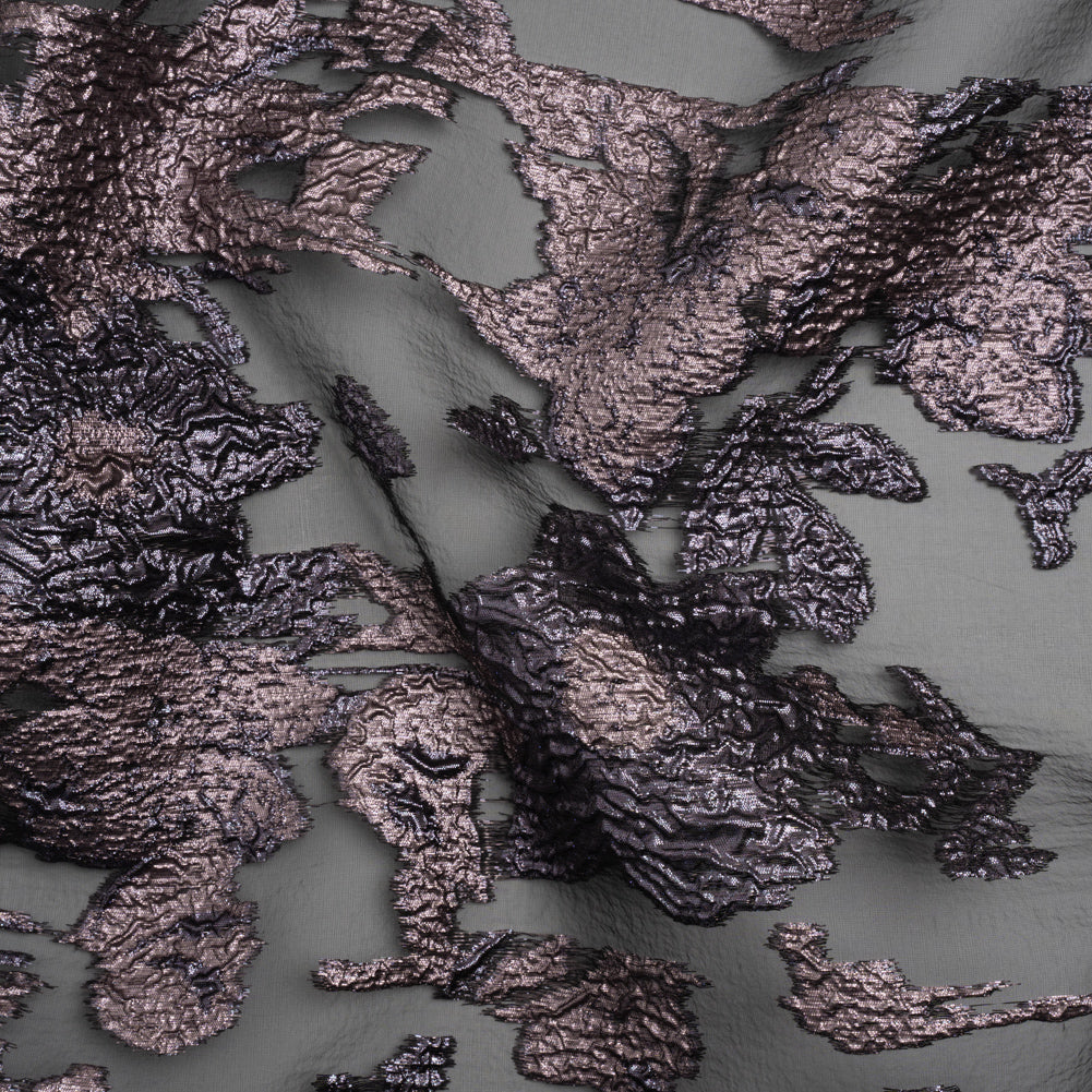 Metallic Luxury Burnout Brocade - Purple, Lilac and Black Floral Border