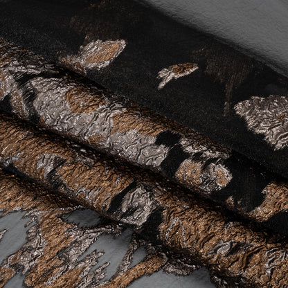 Metallic Luxury Burnout Brocade - Gold, Silver and Black Floral Border