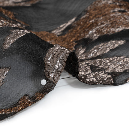Metallic Luxury Burnout Brocade - Gold, Silver and Black Floral Border