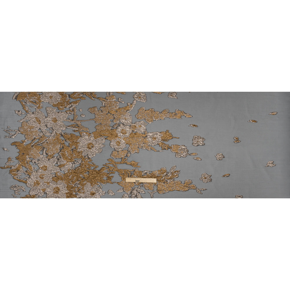 Metallic Luxury Burnout Brocade - Gold, Silver and Black Floral Border