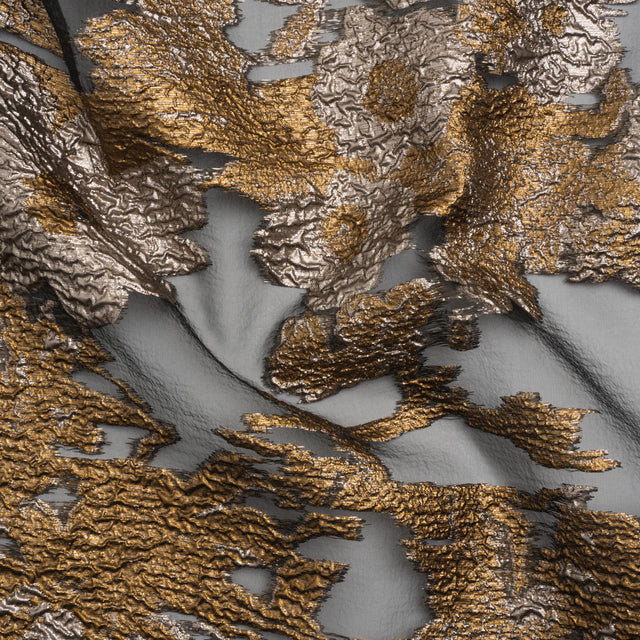 Metallic Luxury Burnout Brocade - Gold, Silver and Black Floral Border