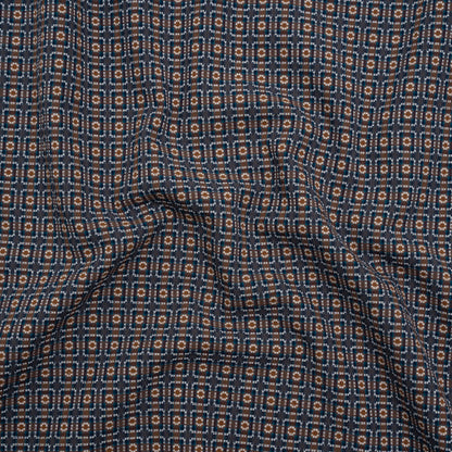 Geometric Cotton Dobby - Blue, Brown and White Rectangle Frames - Deadstock