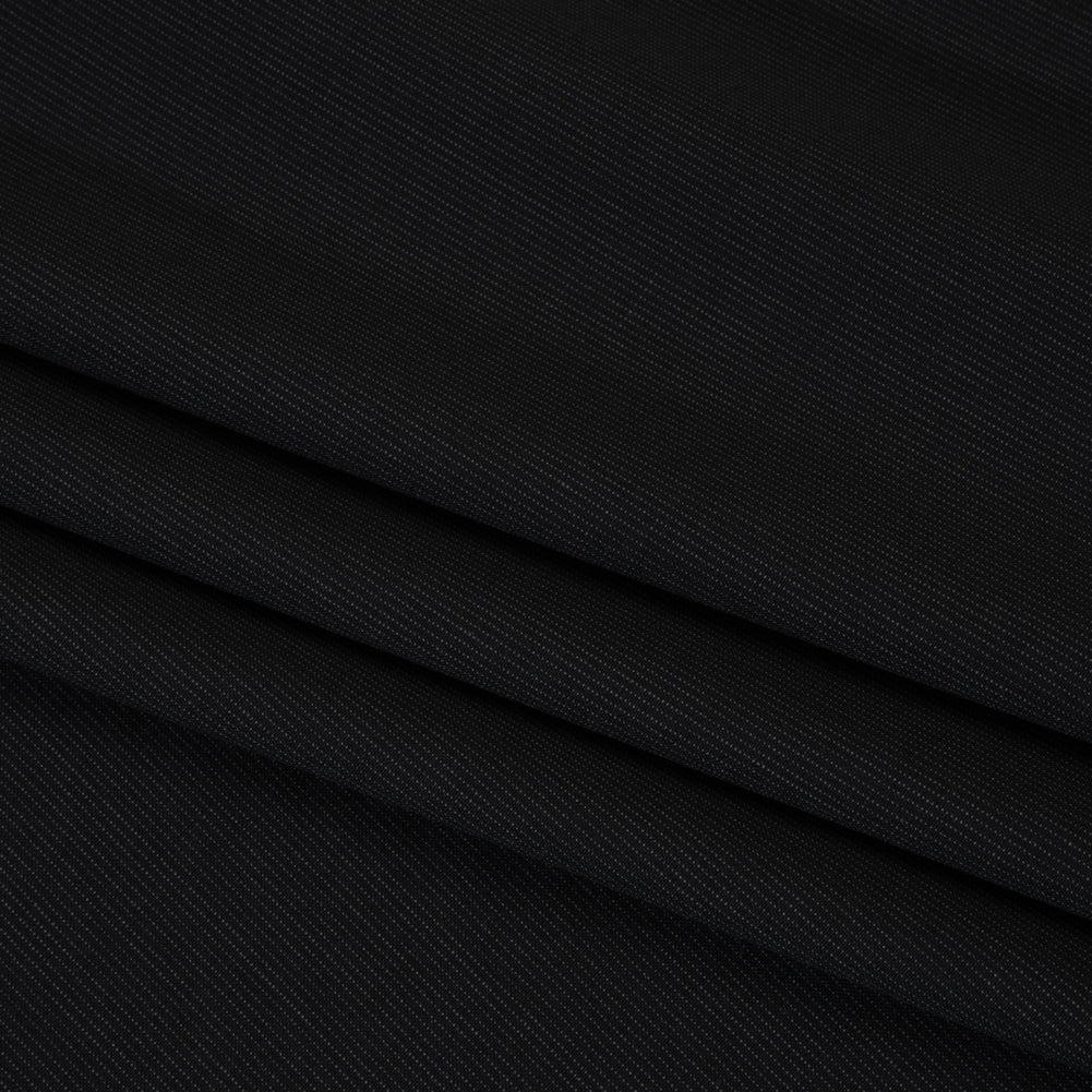 Super 120 Wool Suiting - Black and Gray Dotted Pinstripes - Deadstock - Folded