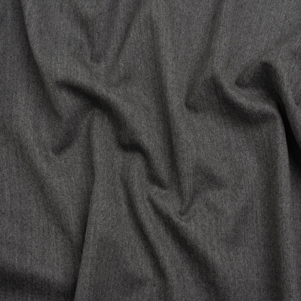 Wool Twill Suiting - Heathered Gray Herringbone - Deadstock