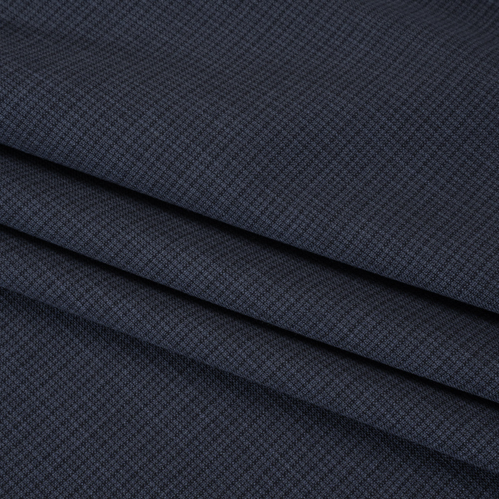 Wool Suiting - Navy and Black Micro Plaid - Deadstock - Folded