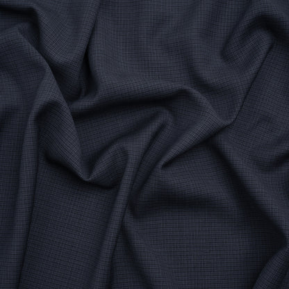 Wool Suiting - Navy and Black Micro Plaid - Deadstock