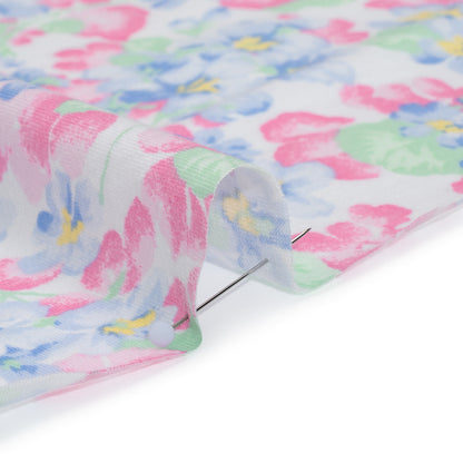 Cotton and Viscose Jersey Print - Pastel Blue, Pink and Mint Green Floral - Deadstock