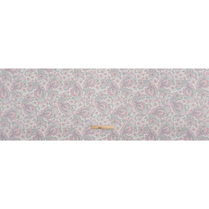 Cotton and Polyester Jersey Print - Ivory, Pastel Green and Pink Delicate Paisley - Deadstock