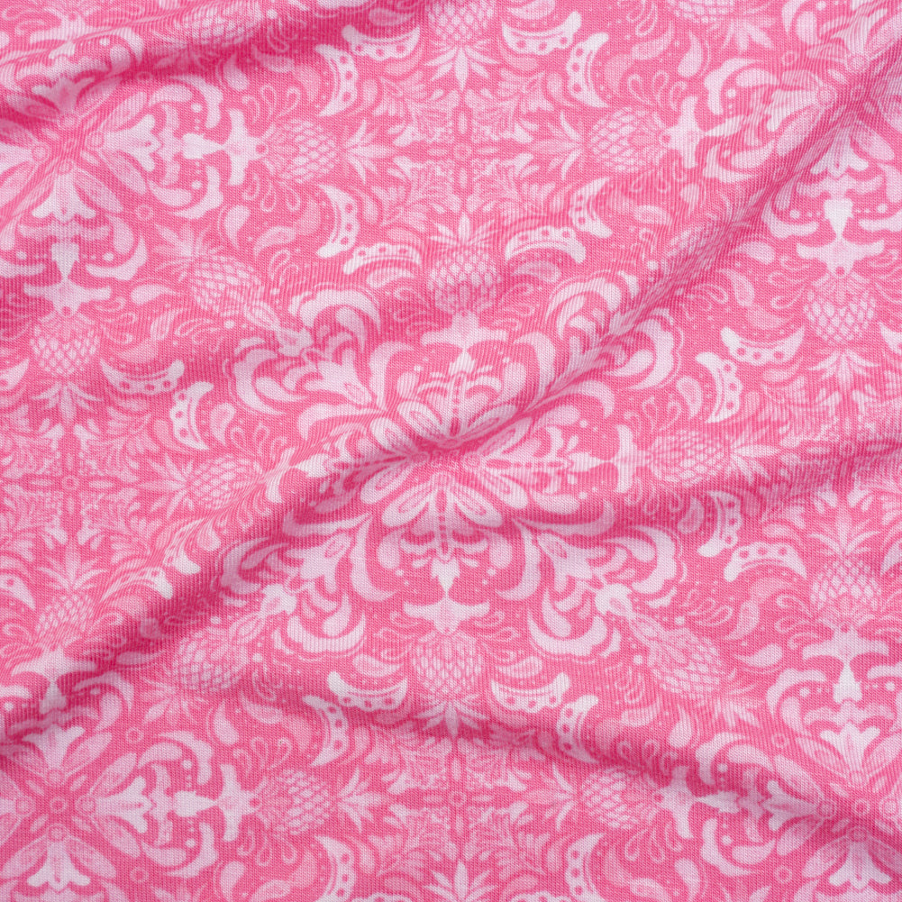 Stretch Rayon Jersey - Pink Pineapple Mandalas - Deadstock