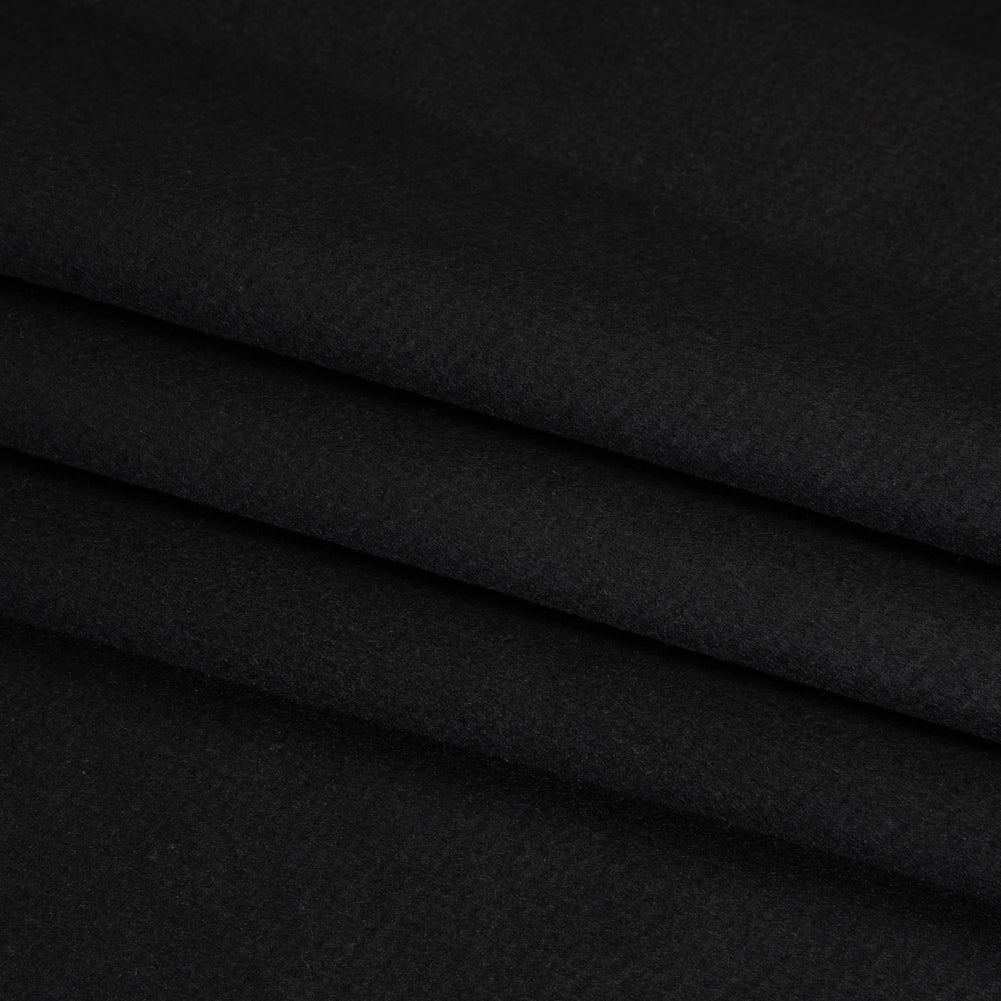 Heavy Brushed Wool Blend Twill Coating - Black