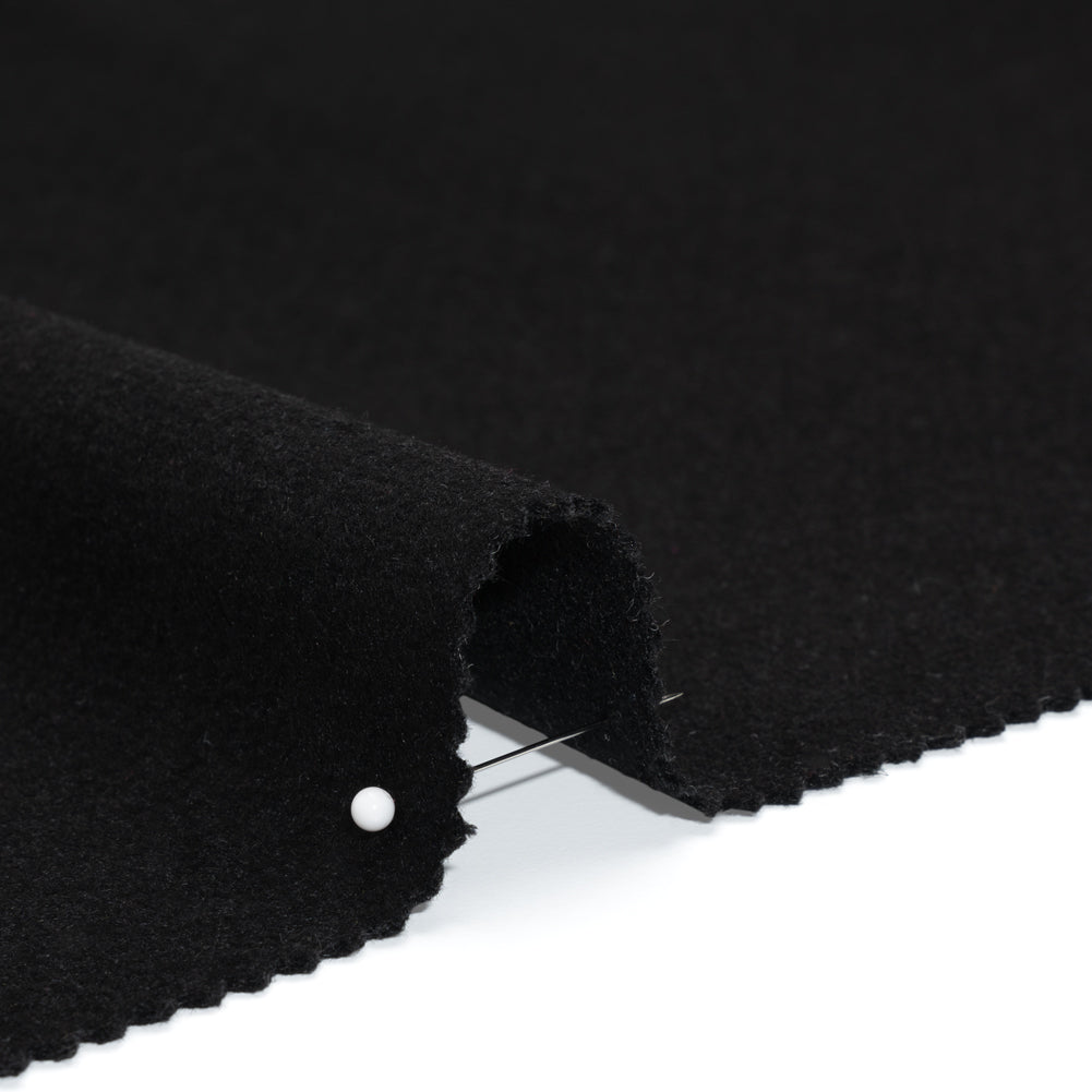 Heavy Brushed Wool Blend Twill Coating - Black