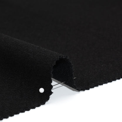 Heavy Brushed Wool Blend Twill Coating - Black