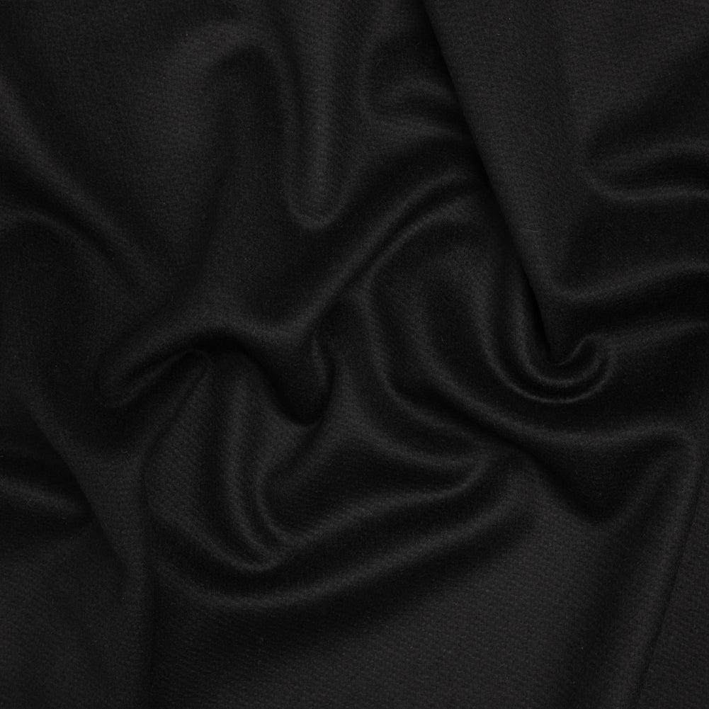 Heavy Brushed Wool Blend Twill Coating - Black