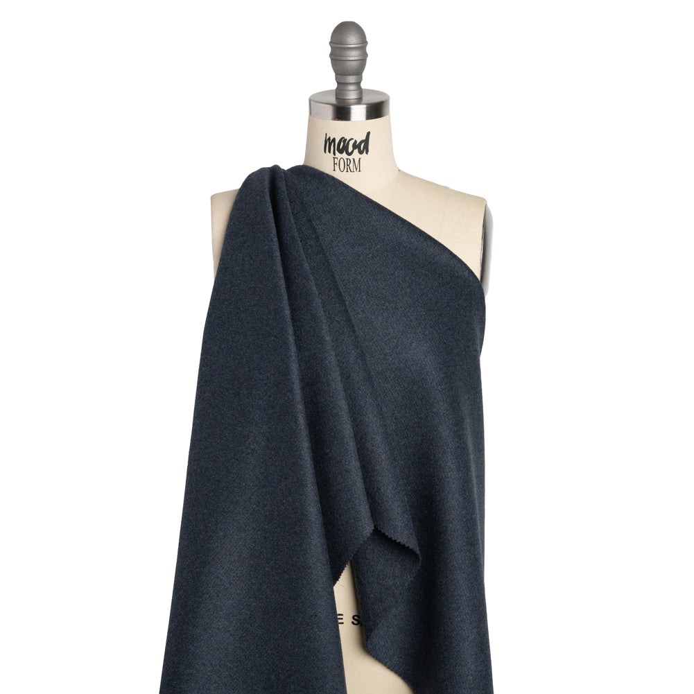 Heavy Brushed Wool Blend Twill Coating - Melange Blue