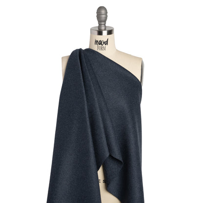 Heavy Brushed Wool Blend Twill Coating - Melange Blue