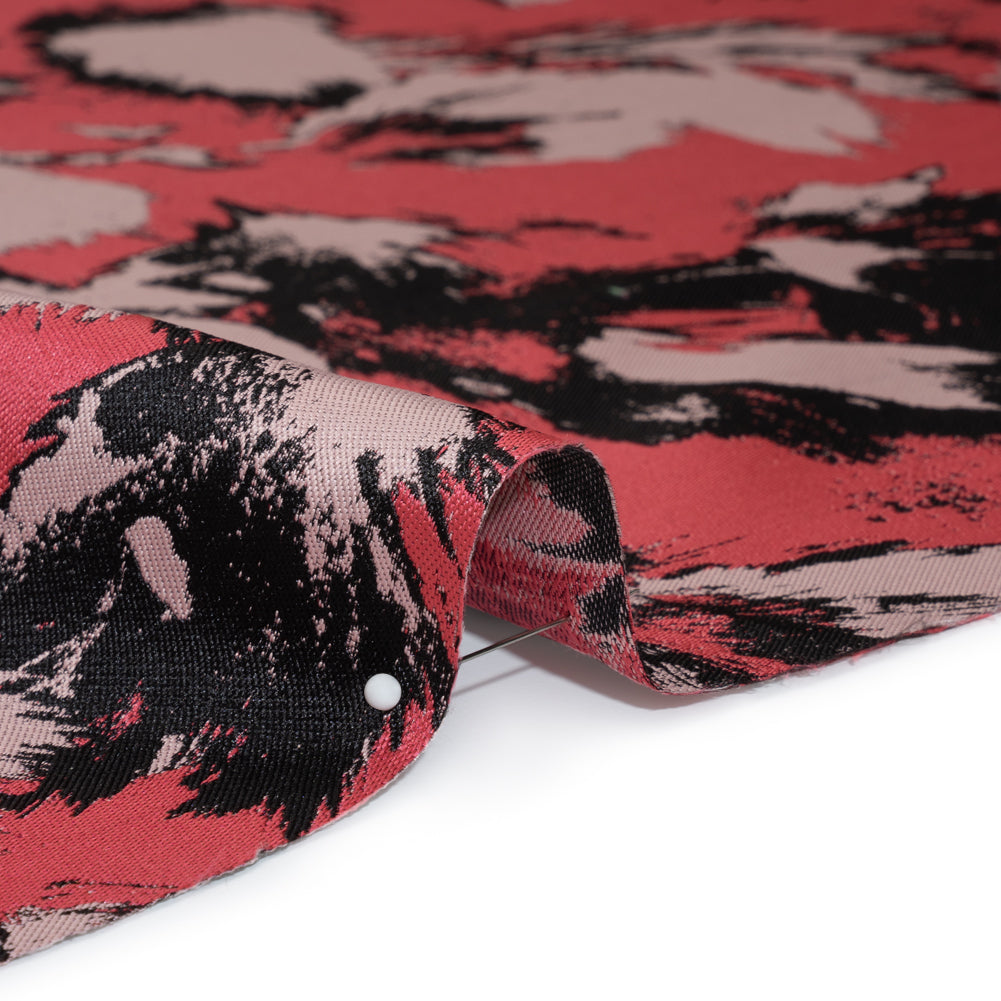 Luxury Polyester Brocade - Pale Pink, Coral and Black Abstract Brushstrokes