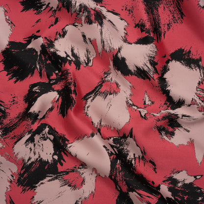 Luxury Polyester Brocade - Pale Pink, Coral and Black Abstract Brushstrokes