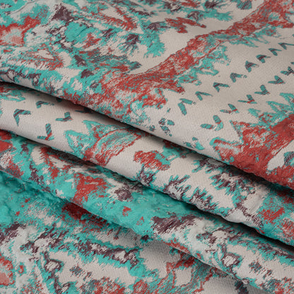 Metallic Luxury Brocade - Red, Turquoise and Cream Rorschach Stripes